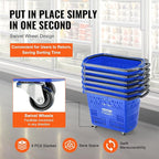 VEVOR Shopping Carts with Handles, 6PCS, 39L Plastic Rolling Shopping Basket with Wheels, Large Portable Shopping Basket Set for Supermarkets, Retail Stores, Grocery Shopping, Blue