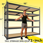 48" W Garage Shelving Heavy Duty 2800LBS Garage Storage Shelves, 5 Tier Adjustable Metal Shelving Unit Utility Rack Shelf for Warehouse, Pantry, Closet, Kitchen 72" H x 48" W x 18" D, Black，2PCS