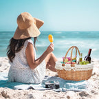 G GOOD GAIN Oval Picnic Basket with Folding Handles, Willow Hand Woven Shopping Basket, Bath Storage Gift Packing Basket, Wicker Empty Easter Eggs and Candy Small Gift Basket.Cream