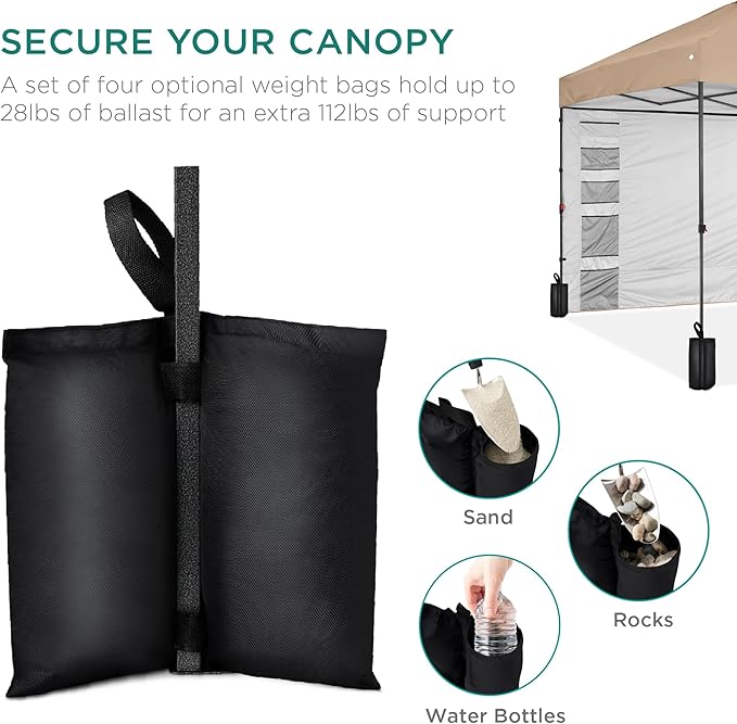 Best Choice Products 10x10ft Easy Pop Up Canopy w/Side Wall, 10 Pockets, Portable Carrying Case, 1-Button Setup, 4 Weight Bags - Tan