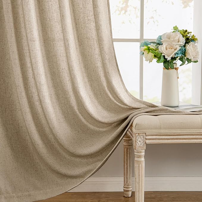 MIULEE Non-See-Through Privacy Linen Curtains 2 Panels, Light Filtering Window Curtains Farn House Textured Back Tab Semi Sheer Drapes for Bedroom Living Room, 52 x 90 Inches Long, Copper Brown