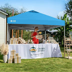 CROWN SHADES 10x10 Pop Up Canopy with 1 Side Wall - Beach Tent with One Push Setup - Outdoor Sun Shade for Events, Parties, Camping - Gazebo with STO-N-Go Cover Bag (Cyan Blue)
