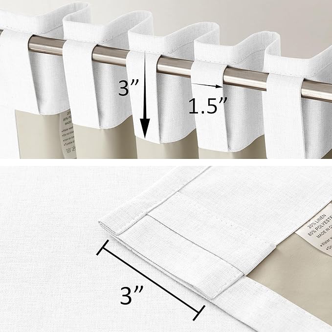 DUALIFE Pure White Blackout Curtains 102 Inch Length 2 Panels Set for Living Room Bedroom Rod&Back Tab Thermal Insulated 100% Black Out Linen Drapes Room Darkening Window Curtains 72" x 102"