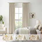 Linen Blackout Curtains 104 Inch Long 2 Panels, Ceiling Mount Track Curtains Back Tab Double Pinch Pleated Hooks Neutral Farmhouse Drapes for Sliding Glass Patio Doors, W40xL104 Natural Birch