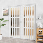 97-120 x 80in (Double 49-60) Accordion Doors Interior Folding Door, 3 Frosted Acrylic Glass PVC Accordion Door with Upgraded Roller & Handle & Complete Hardware for Closet Bathroom Doorways