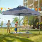 PHI VILLA Pop Up Canopy 10 10 Tents for Parties with Wheeled Bag, Portable Lightweight Folding w/Adjustable Height,Blue and White Stripes