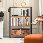 HCHQHS Bookshelf, 4-Tier Industrial Bookcase, Rustic Open Book Shelf, Freestanding Tall Bookshelves with Metal Frame