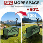 Collapsible Wagon with Wheels & Tailgate, 350LBS Wagons Carts Foldable Heavy Duty, Lightweight Portable Folding Utility Wagon Grocery Shopping Cart for Garden, Camping, Beach (Green)