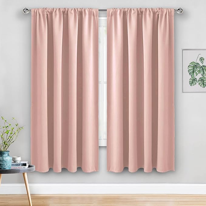 JIUZHEN Blush Pink Blackout Curtains for Bedroom - Thermal Insulated Room Darkening Noise Reducing, 52 x 63 Inch Length Curtains for Living Room, Set of 2 Panels with Tiebacks, Blush Pink
