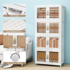 Large Clear Stackable Storage Bins with Lids, 597QT-99.5QT*6Tier Foldable Cabinet for Closet Organizers, Plastic Storage Box with Wheels White