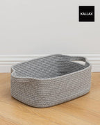KALLAX Small Woven Basket, 14 x 10 x 5.6 Inches, Small Storage Baskets for Organizing, Gift Baskets Empty, Cute Rope Shelf Closet Storage Bins for Shelves, Dog Toy Basket, Mixed Grey