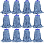 Matthew Cleaning Screw-on Heavy Duty Cotton Wet Mop Replacement Heads(Blue, Large,12 Pack) with 2 Pack Microfiber Cloth for Residential & Commercial Floor Cleaning Use- Fit Standard American Screw