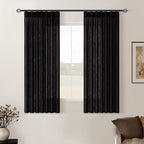 Black Pinch Pleated Linen Cafe Curtains 45 Inch Length 2 Panels for Dining Room Kitchen Bedroom Semi Sheer Pleat Drapes with Hooks Rings Light Filtering Short Window Curtain Cabinet 40x45