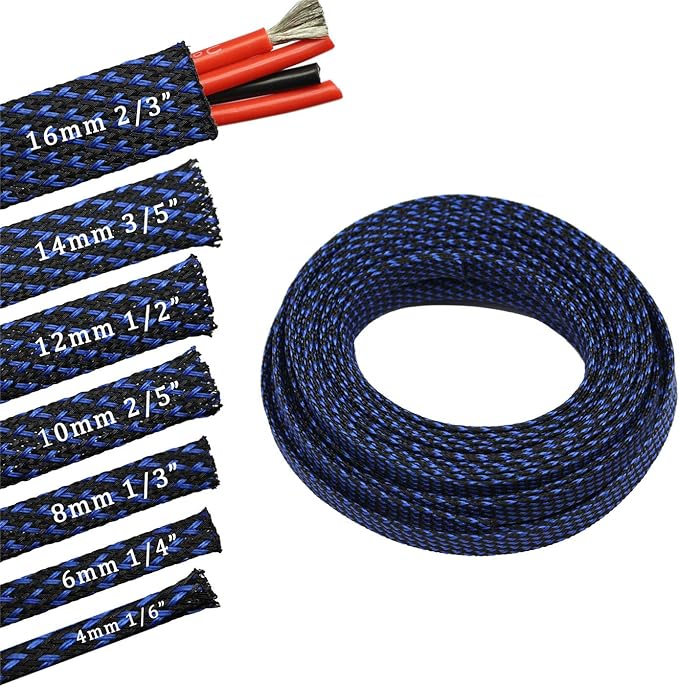 30ft PET Expandable Sleeving Wire Cable Sleeve (2/3", Blue&Black)