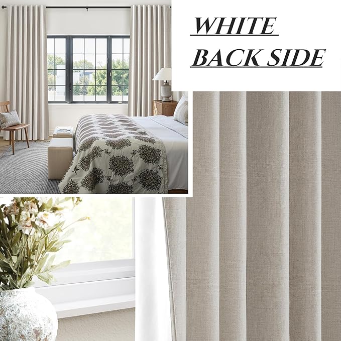 100% Blackout Elegant Curtains 95 Inch 2 Panel Set for Living Room/Sunroom Thermal Insulated Custom Curtains for Windows Boho Farmhouse Drapes Office(Ivory Cream/Off White)Hook Belt Pleated/Back Tab