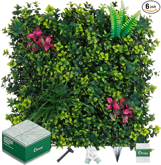 Boxwood Roll Panels, Grass Wall 20"x20"(6PCS), Grass Backdrop, Privacy Screen, Sun Protected Green Wall Decor for Outdoor, Indoor, Garden, Backyard and Décor