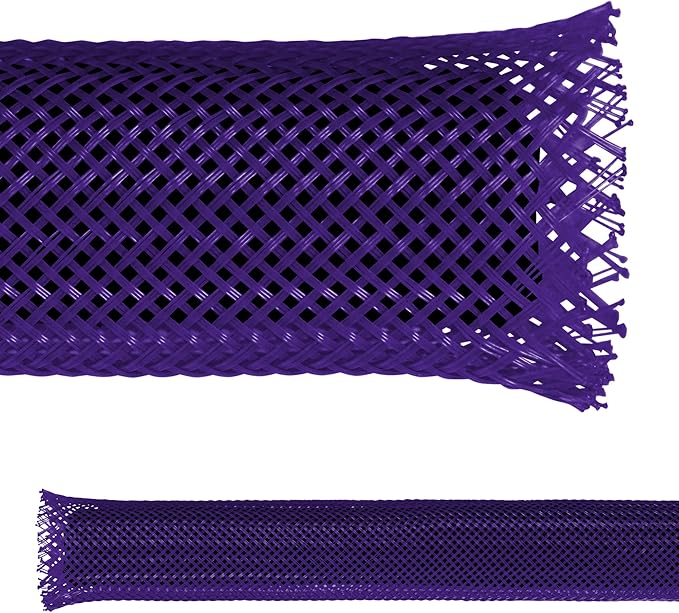 Electriduct 1" PET Expandable Braid Sleeving Flame Retardant Flexible Wire Mesh for Cord Management and Cable Protection - 10 Feet - Purple