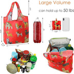 BeeGreen Cute Dog Cloth Gift Bags - Reusable Grocery Bag with Handles Foldable Washable 6 Pack - Extra Large Heavy Duty Tote Bag for Groceries (Bulk Holiday Packable Travel) - Shopping Bags for Women