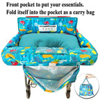Love&go Soft Pillow Attached 2-in-1 Shopping Cart and High Chair Cover for Baby~Padded~Fold'n Roll Style~Portable with Free Carry Bag (Blue Seaworld)
