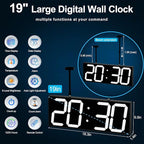 Large Double Sided Digital Wall Clock 19" with Remote Control,Suspended Design for Hospitals, Factories, Airports.