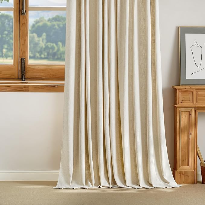 NICETOWN Pinch Pleated Natural Thick Linen Curtains 84 inches Long for Living Room 2 Panels Set, Back Tab/Rod Pocket with Pleat Tape Privacy Added Window Treatments for Farmhouse/Bedroom, W55 x L84
