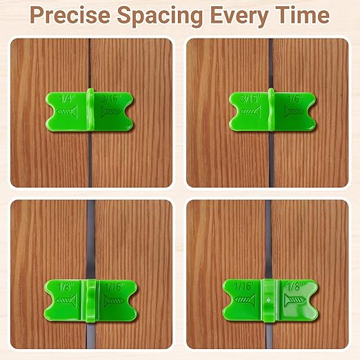 8 Pcs Deck Spacer Tool, Green Deck Board Spacers with 4 Thicknesses 1/16", 1/8", 3/16", 1/4", Deck Spacers Jig Clamp for Pressure Treated Composite Decking Boards