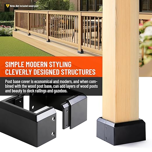 4"x4" (Actual: 3.5"x3.5") Deck Post Base Cover Split, Aluminum Post Base Trim Skirt Decorative Black 4Pack