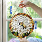 Bee Wildflowers Stained Glass Suncatcher, Stained Glass Window Hanging, 8 Inch Honey Bee Suncatcher, Honeybee Gifts for Garden Lovers, Gifts for Mother's Day, Teacher Gift, Grandma Gift