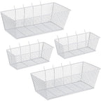 Sieral 4 Pcs Pegboard Baskets Metal Wire Shelf Baskets Peg Board Organizer Accessories Wall Mount Organizer Attachments for Garage Workbench Various Tool Accessories, 2 Sizes (White,Medium, Large)