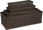 The Basket Lady Long Low Wicker Basket, Extra Large, 28.5 in L x 15 in W x 9 in H, Antique Walnut Brown