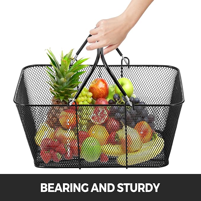 Mophorn 12PCS Shopping Baskets with Handles, Black Metal Shopping Basket, Portable Wire Shopping Basket, Black Wire Mesh shopping Basket Set for Stores Shopping