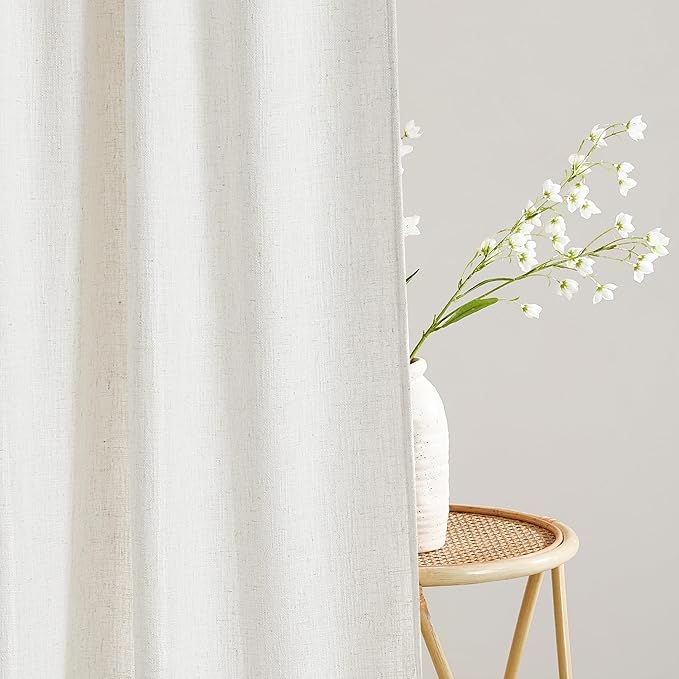 NICETOWN Thick Linen Curtains 84 Inches Long for Living Room 2 Panels Set, Back Tab/Rod Pocket with Pleat Tape Privacy Added Window Curtains for Farmhouse/Bedroom, Vanilla, W55 x L84