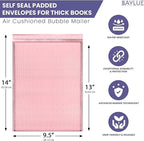 Light Pink 10x13 Inch Poly Bubble Mailers |Self Seal Padded Envelopes for Thick books | Cushioned Bubble Mailer | Usable Size 9.5x13 Inch | Waterproof Lightweight Mailing Shipping Bags | 100 Pack Bulk