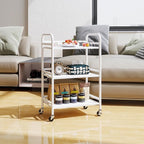 HDANI 3 Tier Rolling Cart Shelves,Heavy Duty Multifunctional Metal Frame-Supports 22 Lbs Per Tier,Rolling Cart with 2 Lockable Wheels for Home, Office,Kitchen,Bathroom,Bedroom,White