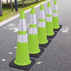 Fluorescent Orange/Green PVC Traffic Cones, Heavy Black Base Parking Lot Cone Structurally Stable Weatherproof Road Construction Safety Cones (4, Green, 28" Large)