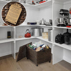 Casafield Rolling Storage Basket Cart with Lid and Locking Wheels, Espresso - Handwoven Water Hyacinth Divided Recycling Sorting Bin for Kitchen, Laundry Room, Garage