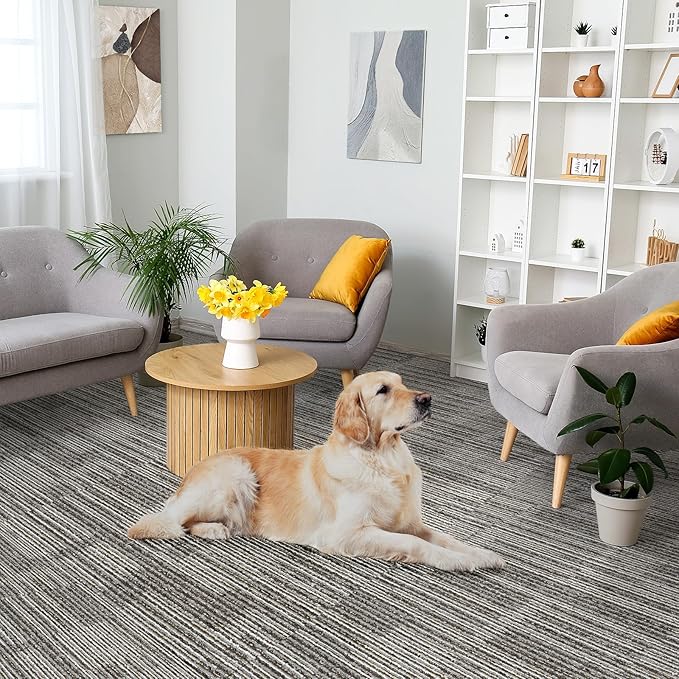 uyoyous 24 Pcs Commercial Carpet Tiles, 20'' x 20'' Twill Jacquard Carpet Squares with Non-Slip Backing, 64.58 Sq Ft Reusable Carpet Floor Tiles with Stickers for Home Office