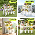 Heavy Duty 3-Layer Metal Flower Display Stand, 11-Bucket Flower Bar with Tool Basket, Thickened Frame & 360° Swivel Wheels, Flower Cart for Patio, Garden, Florist, Wedding & Party (Black)
