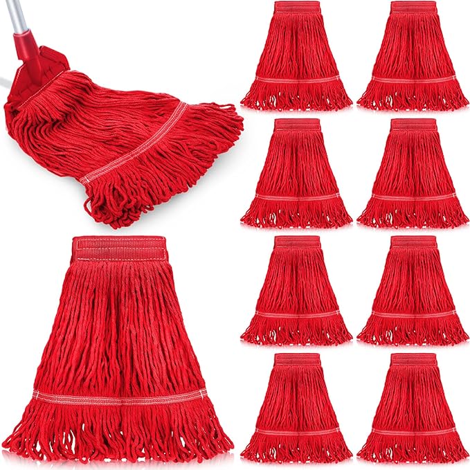 Nuogo 10 Pcs Commercial Mop Head Replacement Floor Cleaning Wet Heavy Duty Commercial Mop Refills General Cleaning(27.6 Inch,Red)