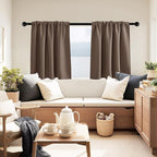 PONY DANCE Blackout Short Cafe Curtains for Bathroom - Light Block Privacy Drapes for Kitchen,Bedroom Window Decor, W 29 x L 24, Mocha, 1 Pair