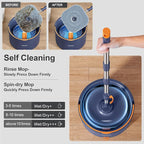 Spin Mop and Bucket Set, Mop Bucket with Separate Dirty Water System, Deep-Cleaning Mops for Floors/Wall, Versatile Mops with 6 Microfiber Mop Pads