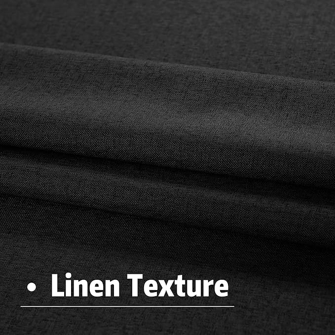 DUALIFE Black Linen Full Blackout Curtains 108 Inch Length 2 Panels Set for Living Opaque Privacy Back Tab Thermal Insulated 100% Black Out Room Darkening 9ft Window Curtain Drapes 108 Inches Long