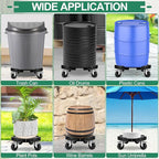 ToLanbbt Trash Can Dollies with 3 in Upgraded Wheels, 15-19 in Adjustable Round Furniture Dollies Heavy Duty 480 LBS Drum Rolling Base Keg Carts for 20, 32, 44, 55 Gallon Garbage Cans, Black, 2 PCS
