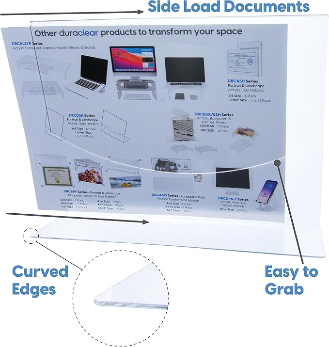 Mammoth DuraClear Acrylic Sign Holders 8.5 x 11 - Extra Thick and Durable Desktop Paper Sign Holders - Perfect for Retail and Booth Display Supplies - 12 Pack, Landscape