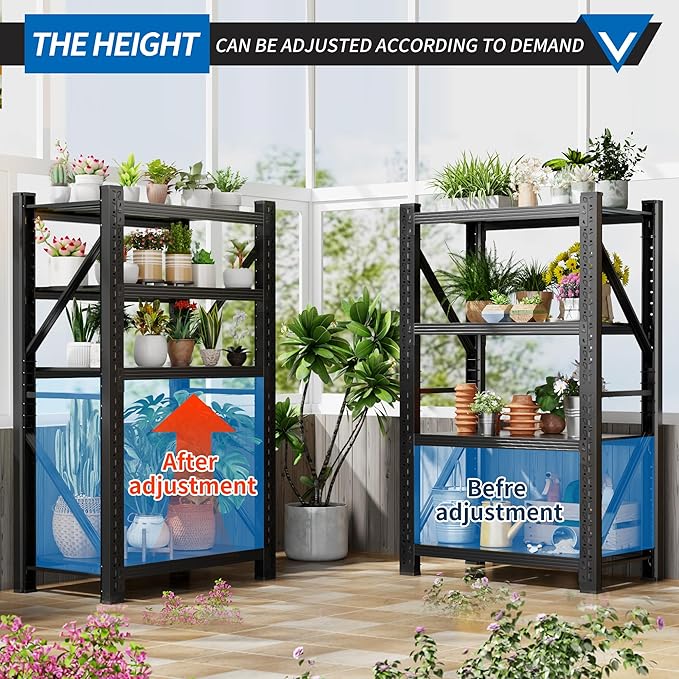 3000LBS Garage Shelving 42" W Garage Shelving Heavy Duty 4-Tier Metal Storage Shelves Adjustable Shelf Unit Storage Rack for Basement Supermarket Warehouse 42" W x 20" D x 78" H Black