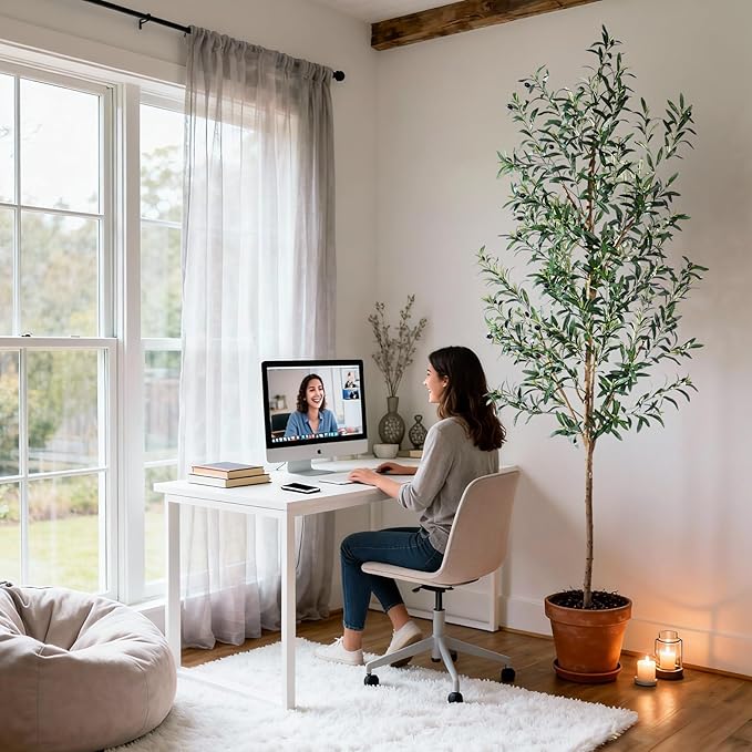 Large Artificial Olive Tree Tall Fake Olives Trees Indoor Outdoor Realistic Floor Plant Faux Plastic Plants for House Home Living Room Bedroom Office Front Porch Modern Farmhouse Silk Tree Decor