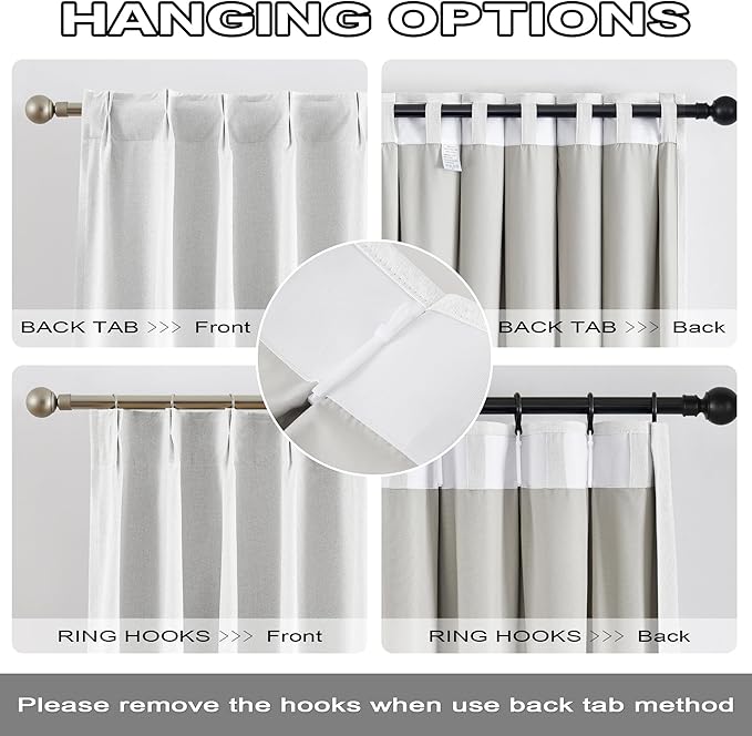DUALIFE White Blackout Curtains 102 Inches Long, Pleated Custom Viral Drapes with Hooks,Floor Length to Ceiling Traverse Curtains for Living Room,Greyish White,40W x 102L,2 Panels