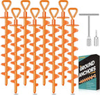Ground Anchors Screw in, Heavy Duty Ground Trampoline Stakes High Wind Tent Stakes for Tent, Trampoline, Gazebo, Carport, Trap Anchor, Canopies, Swing Set
