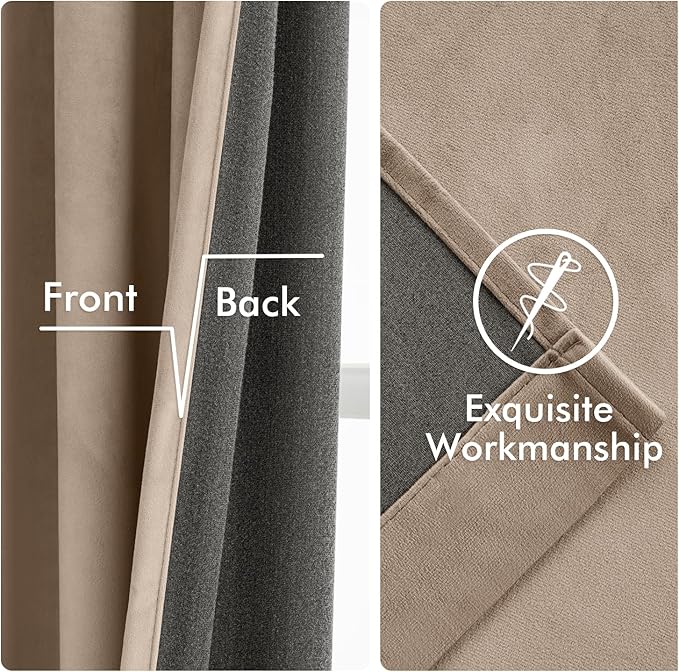 MIULEE Velvet Curtains 96 Inches Long 2 Panels Set for Bedroom, Pinch Pleat Back Tab Thermal Insulated Living Room Darkening Drapes Pleated Blackout Floor to Ceiling Curtains with Hooks, Camel Beige