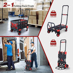2 in 1 Folding Hand Truck Dolly with Basket,330LBS Capacity Hand Cart Foldable,Hand Truck Foldable with Retractable Handle,Folding Dolly Cart with Wheels for Moving